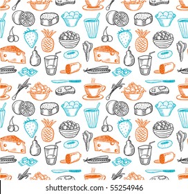 Food seamless doodles pattern. Vector illustration.