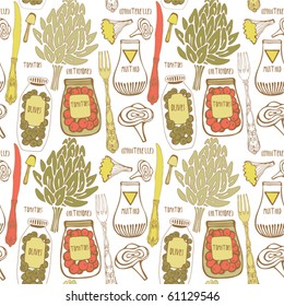 Food seamless doodles pattern. Vector illustration.
