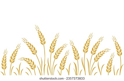 Food seamless ornament, background, label with wheat, oat, barley, rye, wheat ears stalks silhouette on white background