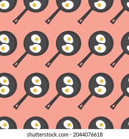 Food seamless pattern. Background. Fried eggs on frying pan, close up top view. Healthy food. Meal. Breakfast. Lunch.Sunny-side up eggs. Yolk, protein.Ketogenic diet. Flat vector illustration.Isolated