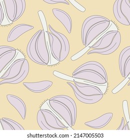 Food seamless pattern. Background with garlic. Model sketch spices. Culinary template for design vector illustration