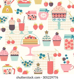 Food seamless pattern with berry sweets