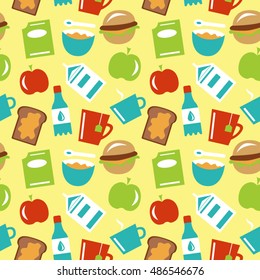 Food seamless pattern colored on yellow background