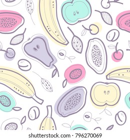 Food seamless pattern with doodle vegetables.