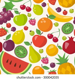 Food seamless pattern. Fruit icons set in flat style. Healthy food.