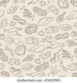 Food seamless pattern with hand drawn vegetables vector