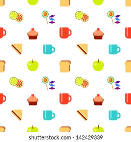Food seamless pattern. Food icons on white background (vector version)
