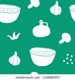 Food seamless pattern. Kitchen naive hand drawn background
