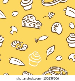 Food seamless Pattern, pizza ingredients vector