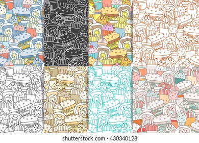 Food seamless pattern set. Vector illustration.