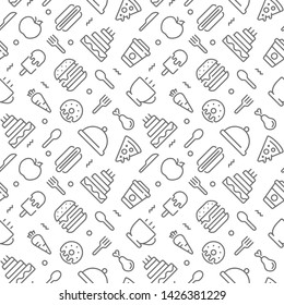 Food seamless pattern with thin line icons