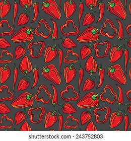 Food seamless pattern. Tiled pepper texture background. Endless vegetable illustration.