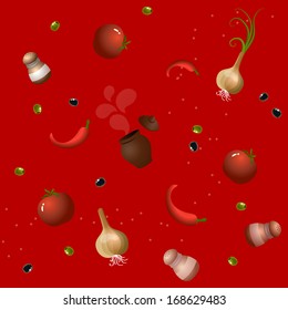 Food seamless pattern. Vector illustration. Can be used for wallpaper, web page background, wrapping, textile and scrapbook. 