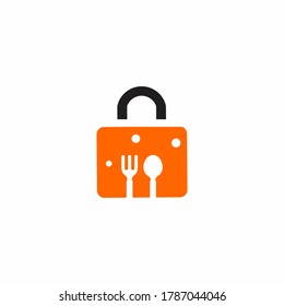 Elemento de diseño del logotipo del icono de bloqueo de alimentos y seguridad. Ilustración del icono de seguridad alimentaria