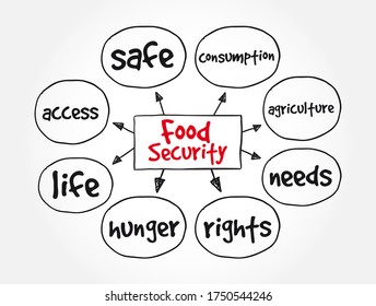 Food security is the measure of an individual's ability to access food that is nutritious and sufficient in quantity, mind map concept background