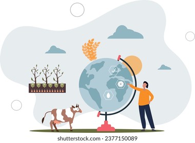 Food security and safety check for healthy grocery eating .Meat, grain and vegetable certification to avoid additives, bacteria and hazards.flat vector illustration