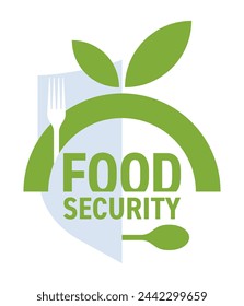 Food security strategy - availability of food in a country or region, ability to access, afford, and source adequate foodstuff. Conceptual emblem in abstract bold geometric style