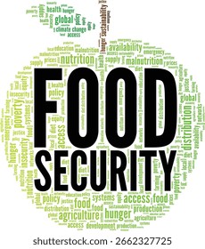 Diseño conceptual de nube de palabras de seguridad alimentaria aislado sobre fondo blanco.