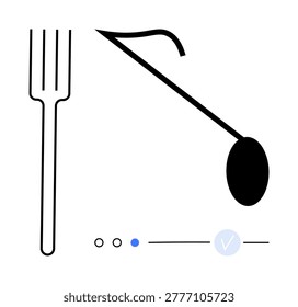 Food selection, minimalism, dining concepts, decision-making, healthy eating, culinary . Black and white fork, spoon and selection checkmark against a clean background. Food selection and minimalism