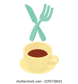 Food Service Icon Isometric Vector. Cup Of Coffee, Crossed Fork And Knife Icon. Service Sector, Catering, Cafe, Street Food