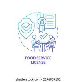 Food service license blue gradient concept icon. Restaurant licensing abstract idea thin line illustration. Accessible take-out and delivery. Isolated outline drawing. Myriad Pro-Bold font used