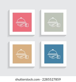Food Service Line Icon in Four Color Square Shapes.
