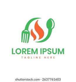 Food service logo design for restaurants business spoon fire creative mark