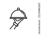 Food service thin line icon: cloche in waiter