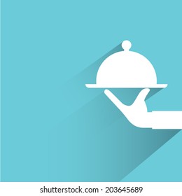 food serving, blue background, flat and shadow theme