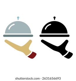 food serving icon. Waiter's signature with serving tray, simple flat style, illustration, logo sign symbol pictogram template, for ui or ux isolated on white for mobile app, editable