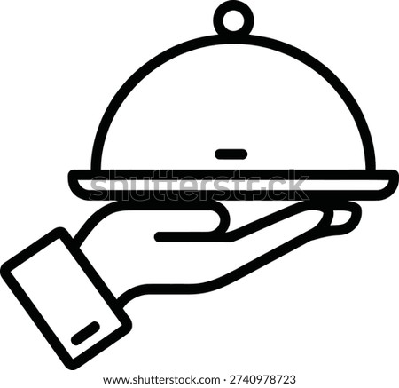 Food Serving Tray Line Icon – Restaurant Cloche Outline Vector Illustration
