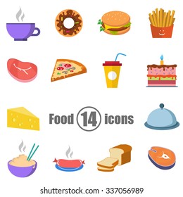 Food set of 14 icons in a flat  style