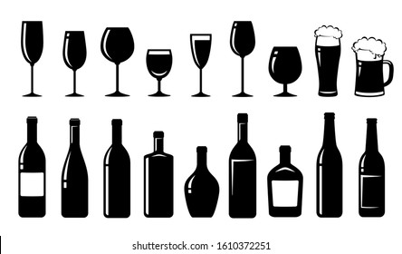 food set of alcohol bottles and glasses