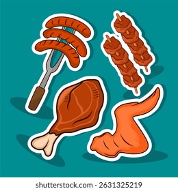 Food Set Assortment of baked goods on turquoise background