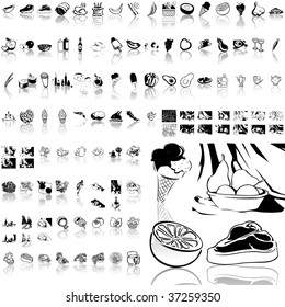 Food set of black sketch. Part 2. Isolated groups and layers.