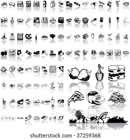 Food set of black sketch. Part 7. Isolated groups and layers.