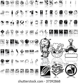 Food set of black sketch. Part 8. Isolated groups and layers.