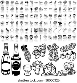 Food set of black sketch. Part 9-0. Isolated groups and layers.