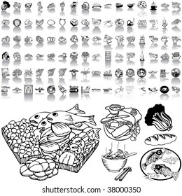 Food set of black sketch. Part 1-0. Isolated groups and layers.