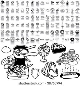 Food set of black sketch. Part 1-1. Isolated groups and layers.