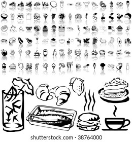 Food set of black sketch. Part 3-1. Isolated groups and layers.