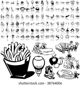 Food set of black sketch. Part 5-1. Isolated groups and layers.