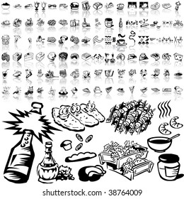 Food set of black sketch. Part 6-1. Isolated groups and layers.