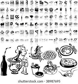 Food set of black sketch. Part 7-2. Isolated groups and layers.