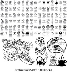 Food set of black sketch. Part 1-2. Isolated groups and layers.