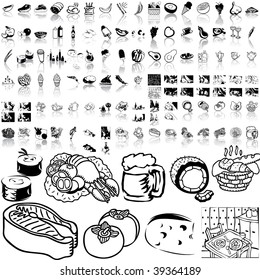 Food set of black sketch. Part 2-3. Isolated groups and layers.