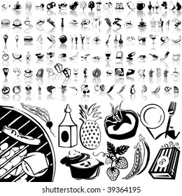 Food set of black sketch. Part 4-3. Isolated groups and layers.