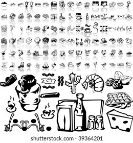 Food set of black sketch. Part 6-3. Isolated groups and layers.