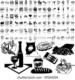 Food set of black sketch. Part 7-3. Isolated groups and layers.