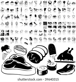 Food set of black sketch. Part 2-4. Isolated groups and layers.